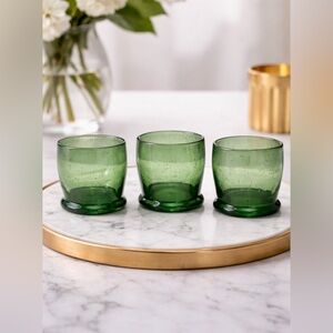 Dansk Green Bubble Glass Votives (Set of 3) - Modern Minimalist Décor